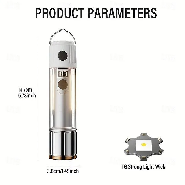 Outdoor LED Dual Light Handheld Flashlight USB Rechargeable Portable Lantern with Battery Indicator with Hook and Magnetic Multiple Lighting Modes for Camping Hiking Outdoors and Emergencies Shustar