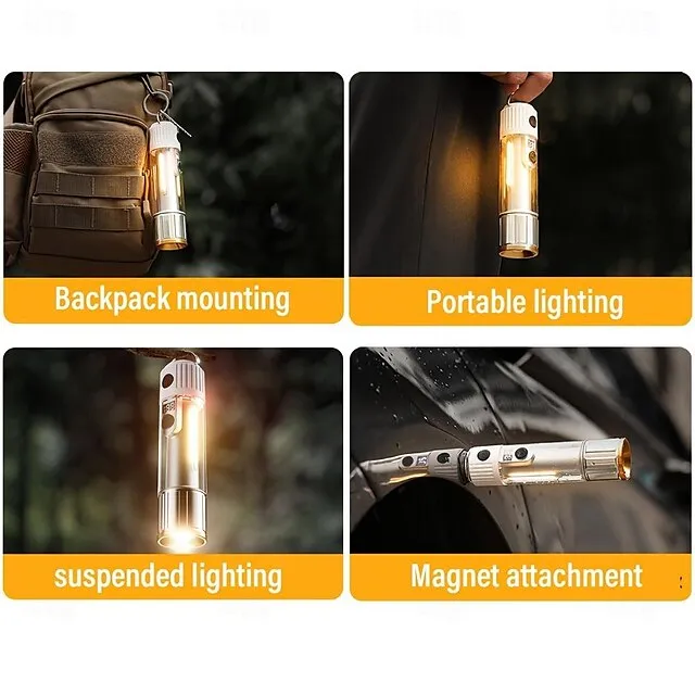 Outdoor LED Dual Light Handheld Flashlight USB Rechargeable Portable Lantern with Battery Indicator with Hook and Magnetic Multiple Lighting Modes for Camping Hiking Outdoors and Emergencies Shustar