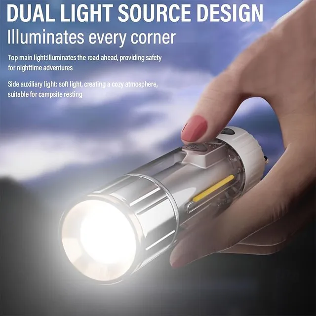 Outdoor LED Dual Light Handheld Flashlight USB Rechargeable Portable Lantern with Battery Indicator with Hook and Magnetic Multiple Lighting Modes for Camping Hiking Outdoors and Emergencies Shustar
