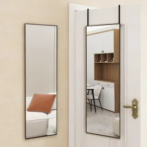Over The Door Full Length Mirror, 47" x14" Black Full Length Door Hanging Mirror for Bedroom, Living Room, Bathroom and Entrance