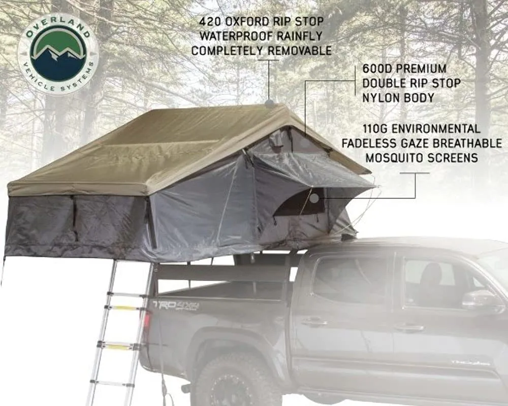 Overland Vehicle Systems Nomadic 2 Extended Roof Top Tent - Dark Gray Base with Green Rain Fly & Black Cover Universal