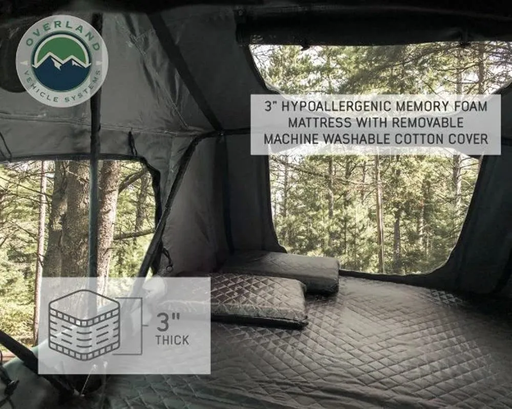 Overland Vehicle Systems Nomadic 2 Extended Roof Top Tent - Dark Gray Base with Green Rain Fly & Black Cover Universal