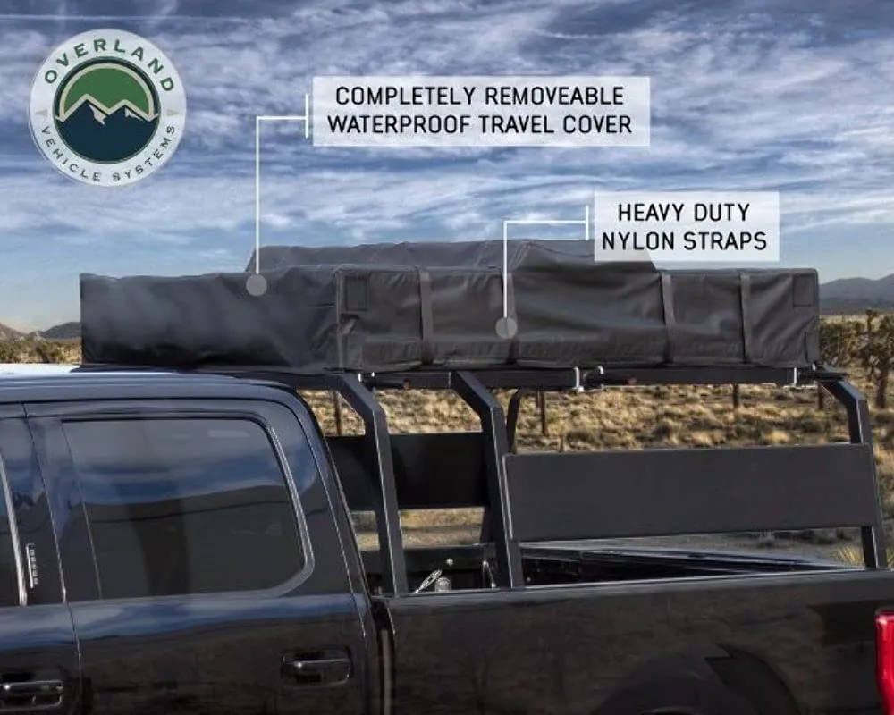 Overland Vehicle Systems Nomadic 2 Extended Roof Top Tent - Dark Gray Base with Green Rain Fly & Black Cover Universal