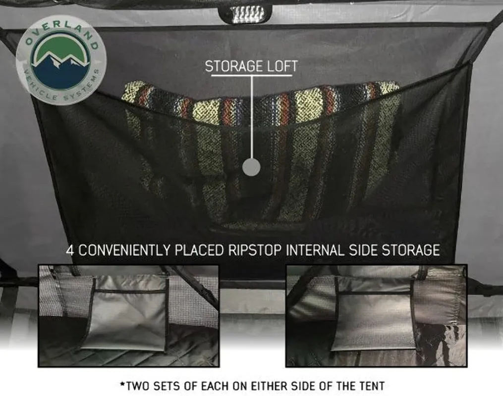 Overland Vehicle Systems Nomadic 2 Extended Roof Top Tent - Dark Gray Base with Green Rain Fly & Black Cover Universal