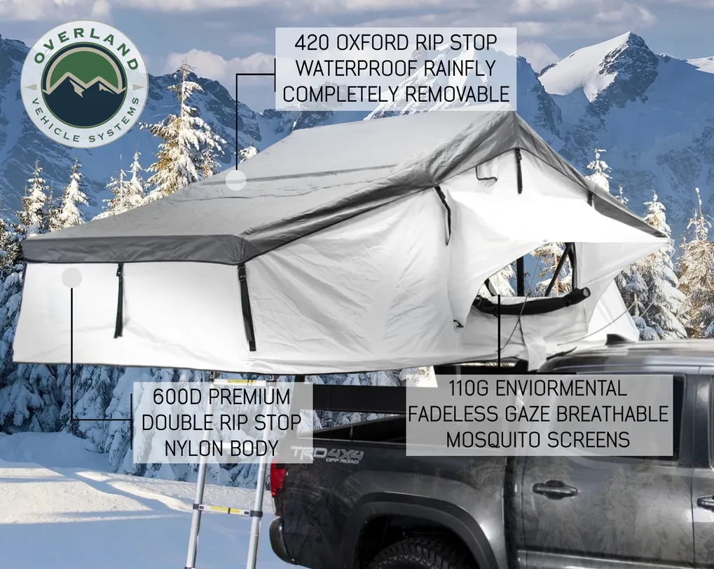 OVERLAND VEHICLE SYSTEMS | Nomadic 3 Arctic Extended Roof Top Tent White Base With Dark Gray Rain Fly (18339926)