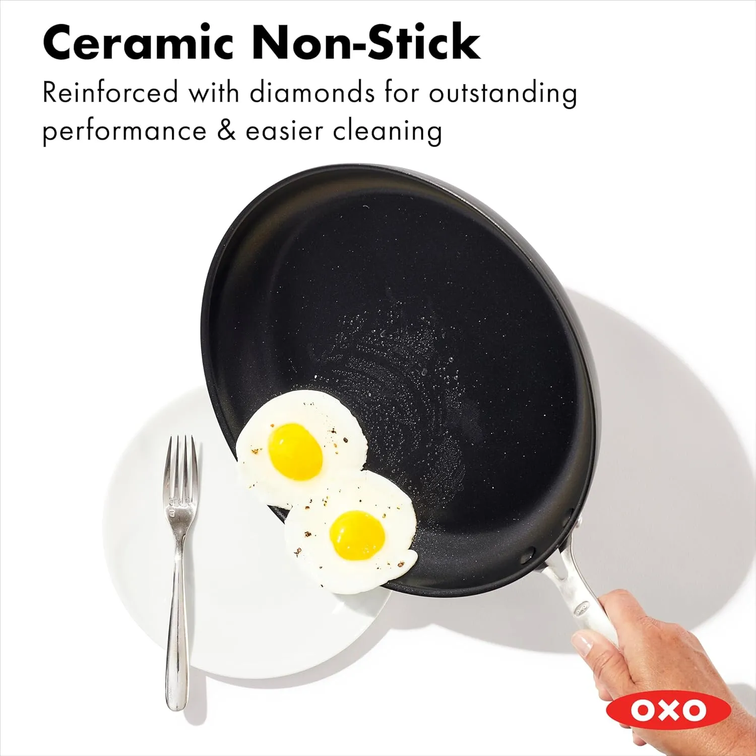 OXO Enhanced 10 Piece Cookware Pots and Pans Set, PFAS-Free Ceramic Nonstick, Durable Hard Anodized Cookware, Scratch Resistant, Stainless Steel Handle, Good Grips, Dishwasher Safe, Oven safe, Black
