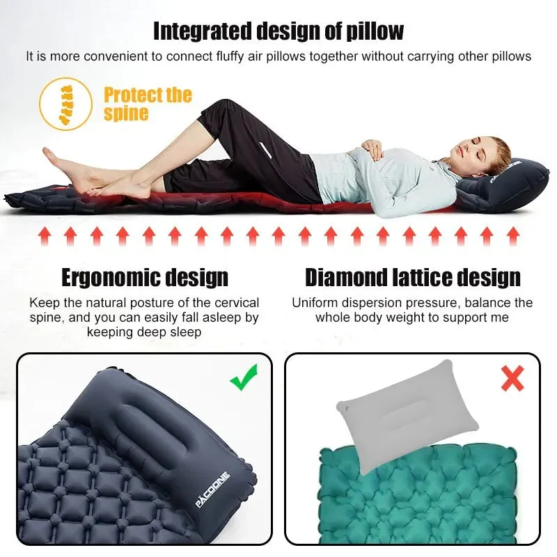 PACOONE Ultralight Inflatable Camping Mattress with Built-in Pump and Pillow