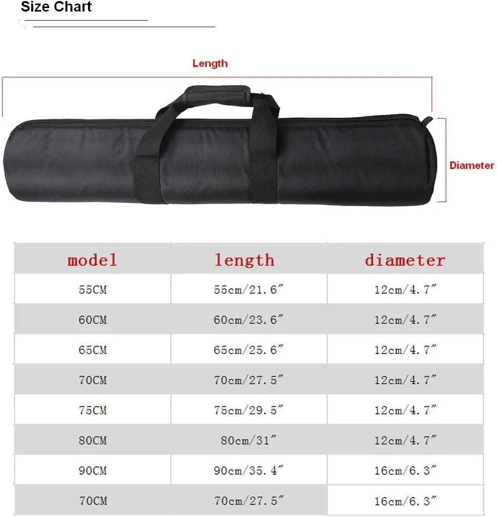 Padded Tripod Case Bag, 70cm Diameter, 16CM, Travel, Unisex, Nylon, Black, Zipper Closure, Removable Shoulder Strap, Tripod Bag, Photography