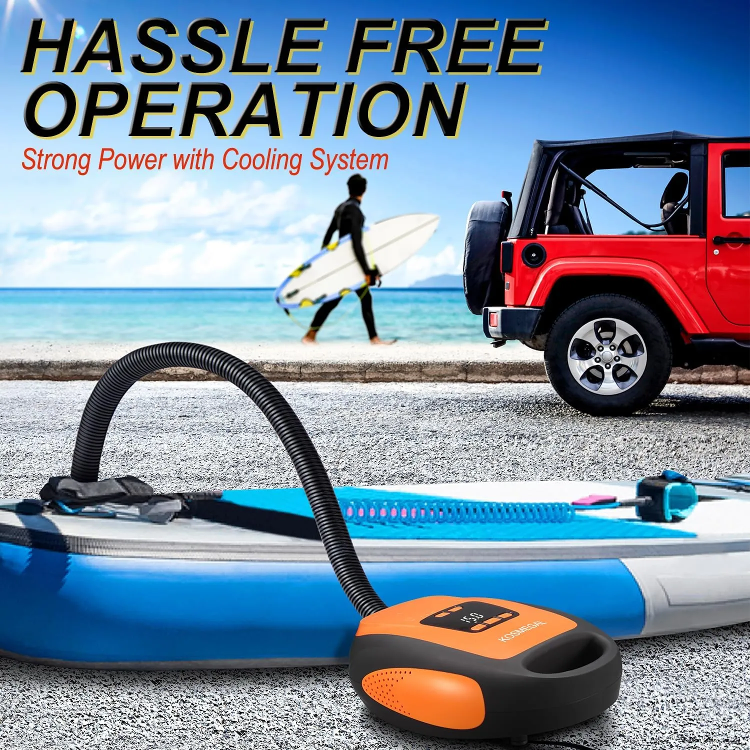 Paddle Board Pump Electric Portable, SUP Pump for Paddleboard, 20PSI Air Compressor with Auto-Off, Deflation Function and 12V DC Car Connector for Inflatables, Kayaks and Boats
