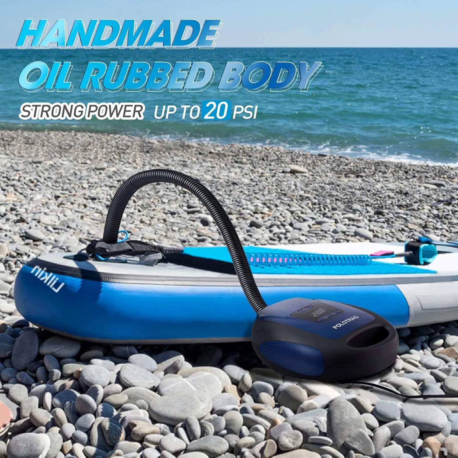 Paddle Board Pump, SUP Electric Pump, Professional 20 PSI Portable Air Compressor with Auto-Off, Deflation Function and 12V DC Car Cigarette Lighter for Inflatables, Kayaks and Boats