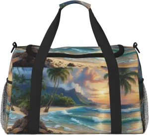 Palm Tree Over Blue Sea Ocean print Weekender Overnight Carry On Bag Gym Luggage Bag Duffel Bag for Travel Women