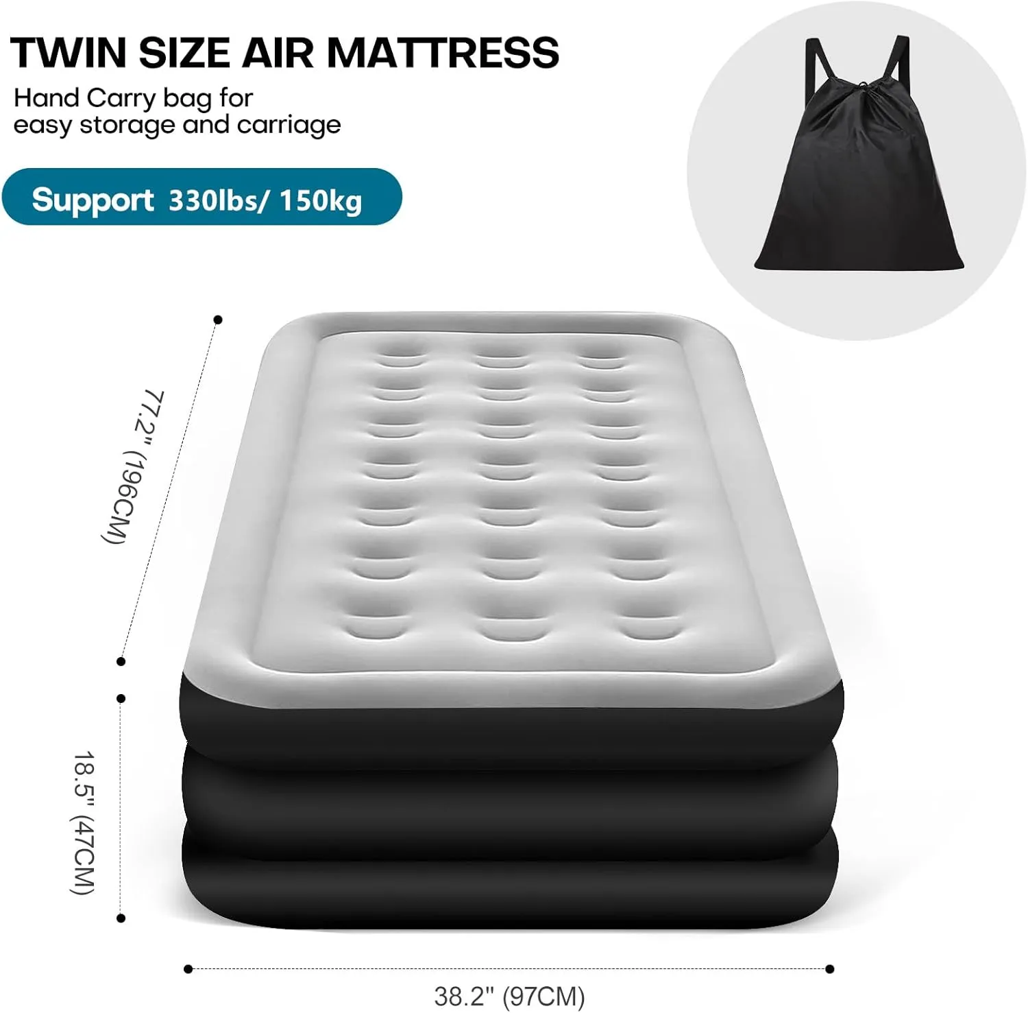 Panana Twin Air Mattress with Built in Electric Pump, Height 18.5" Comfort Blow up Inflatable Guest Air Bed Airbed with Flocked Top, Storage Bag for Family, Home, Camping