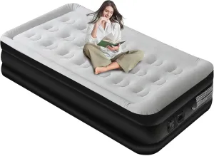Panana Twin Air Mattress with Built in Electric Pump, Height 18.5" Comfort Blow up Inflatable Guest Air Bed Airbed with Flocked Top, Storage Bag for Family, Home, Camping