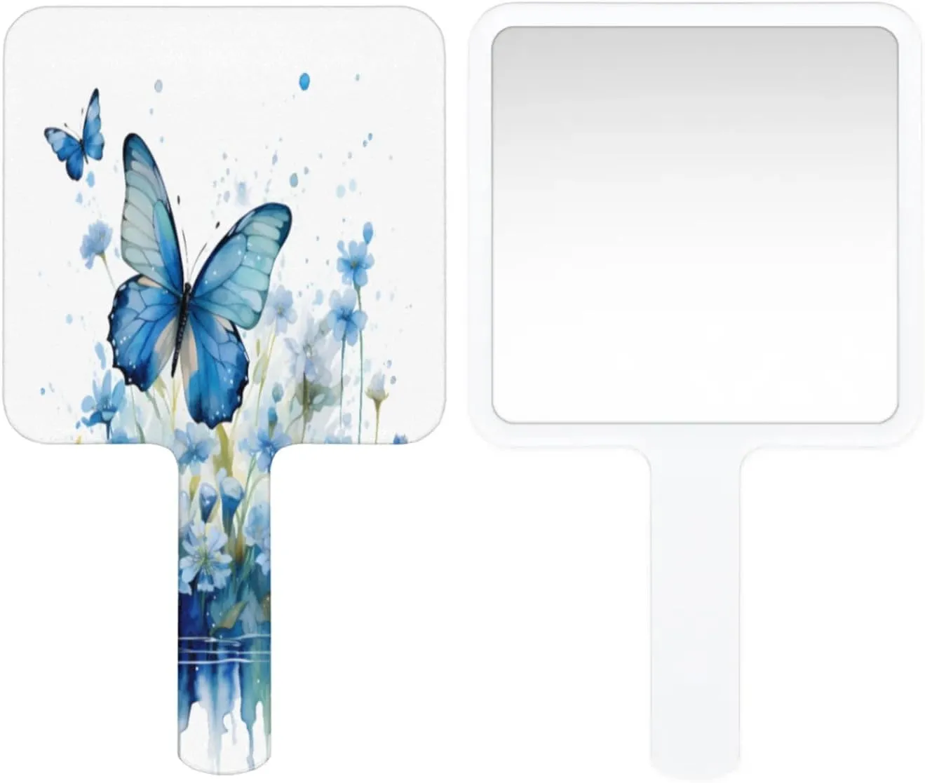Pardick Compact Square Handheld Travel Mirror - 6.2x3.6 Inches, Ultra-Portable & Crystal-Clear, Cute Stuff for Women, Blue Butterfly Makeup Mirror