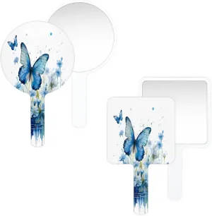 Pardick Compact Square Handheld Travel Mirror - 6.2x3.6 Inches, Ultra-Portable & Crystal-Clear, Cute Stuff for Women, Blue Butterfly Makeup Mirror
