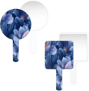 Pardick Compact Square Handheld Travel Mirror - 6.2x3.6 Inches, Ultra-Portable & Crystal-Clear, Cute Stuff for Women, Blue Flowers Makeup Mirror