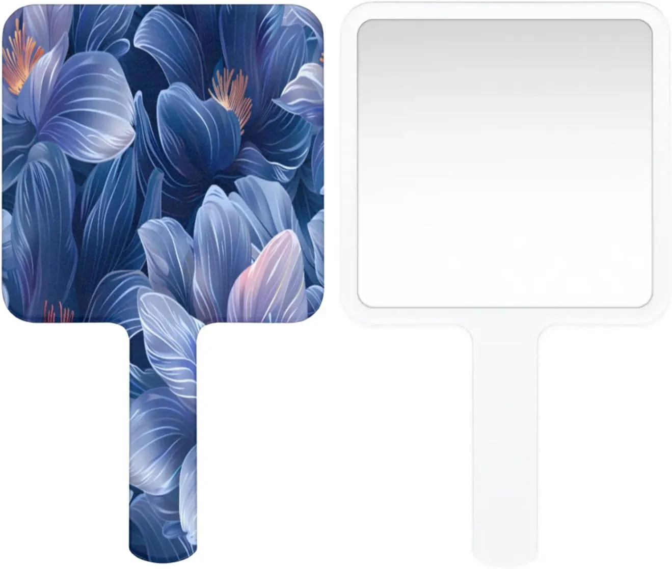Pardick Compact Square Handheld Travel Mirror - 6.2x3.6 Inches, Ultra-Portable & Crystal-Clear, Cute Stuff for Women, Blue Flowers Makeup Mirror