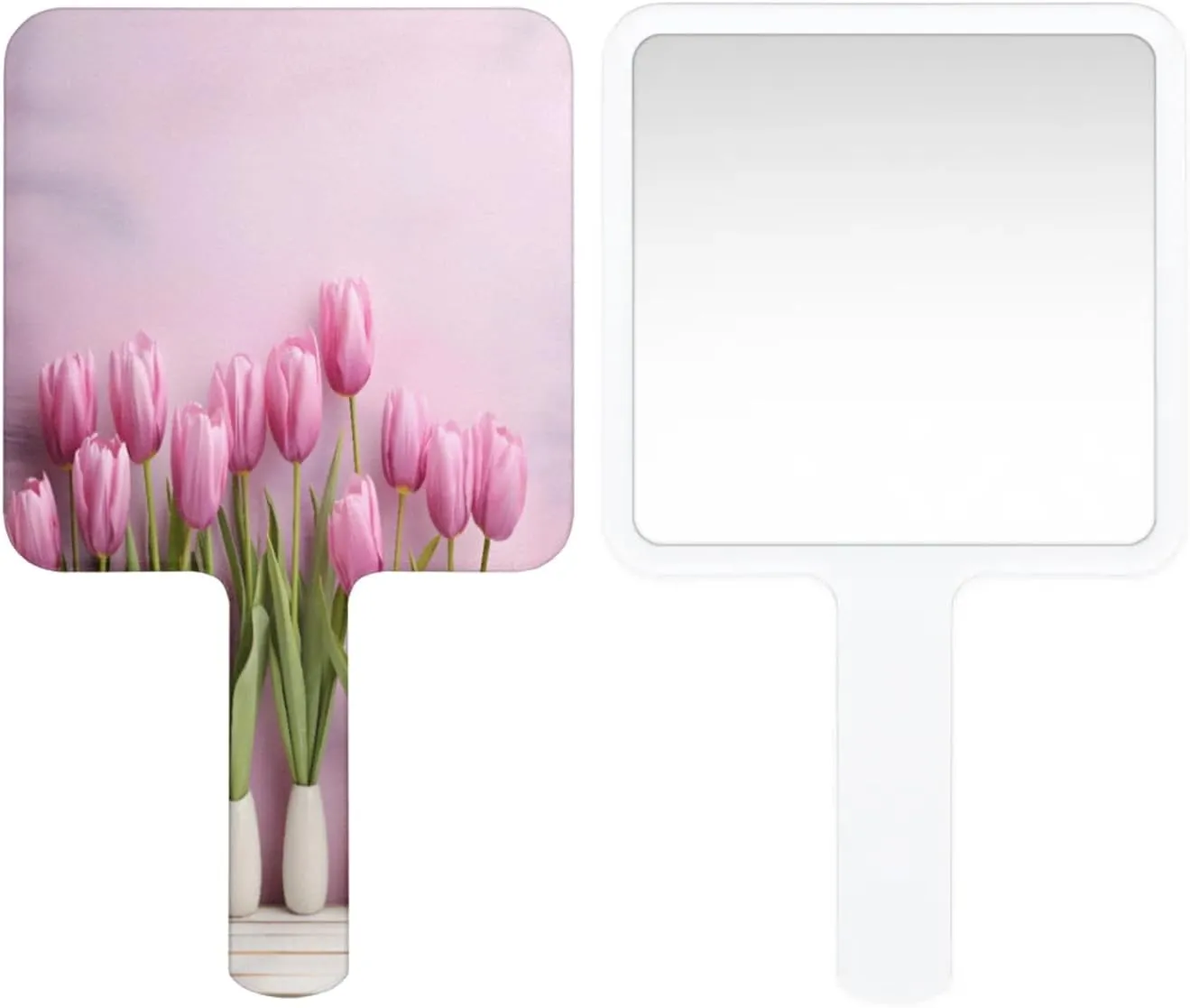 Pardick Compact Square Handheld Travel Mirror - 6.2x3.6 Inches, Ultra-Portable & Crystal-Clear, Cute Stuff for Women, Purple Tulips Makeup Mirror