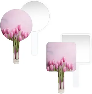 Pardick Compact Square Handheld Travel Mirror - 6.2x3.6 Inches, Ultra-Portable & Crystal-Clear, Cute Stuff for Women, Purple Tulips Makeup Mirror