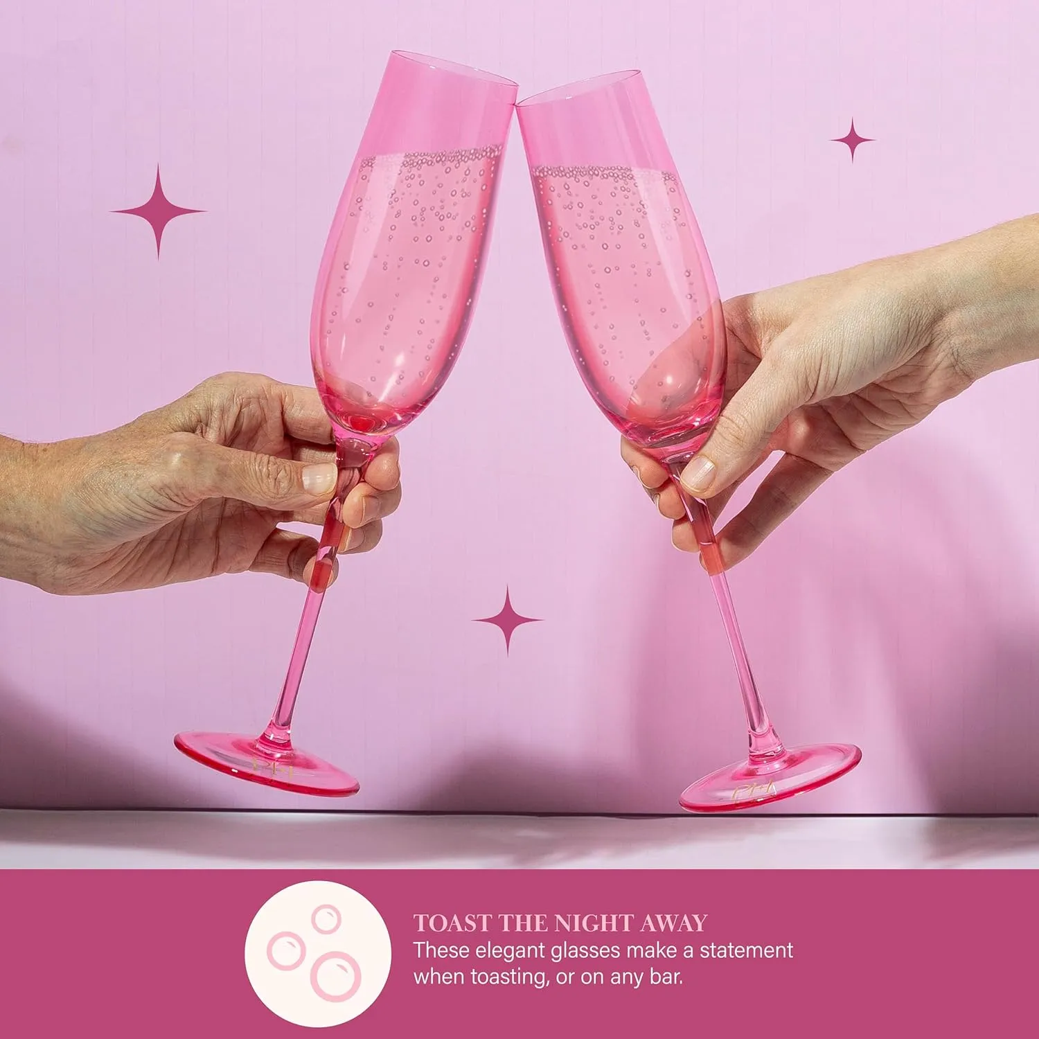 Paris Hilton Champagne Flute Set, Handmade Glass Collection in Paris Signature Pink, Perfect for Parties and Special Occasions, Serve Champagne, Prosecco, Mimosas and More, 8-Ounce, 2-Piece Set, Pink
