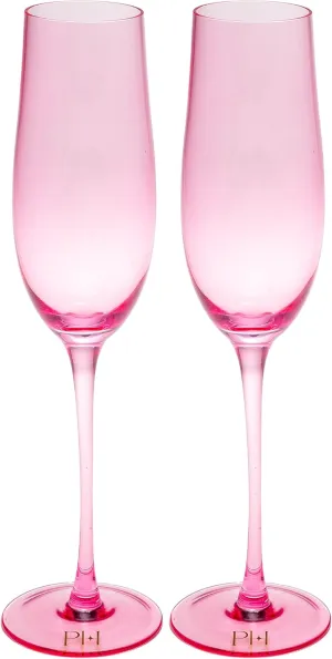 Paris Hilton Champagne Flute Set, Handmade Glass Collection in Paris Signature Pink, Perfect for Parties and Special Occasions, Serve Champagne, Prosecco, Mimosas and More, 8-Ounce, 2-Piece Set, Pink