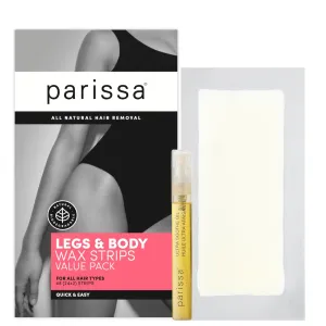 Parissa Legs & Body Wax Strips Kit Value Pack for Body Hair Removal, At-Home Waxing Kit with Ready-to-Use Large Wax Strips, 5ml Aftercare Oil, Suitable for All Hair Types, Skin-Safe (48 Pack)