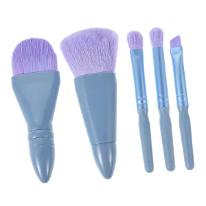 PartyKindom Portable Makeup Brush Set with Mirror 5-piece Brush Kit for Women Eye Shadow Blush Foundation Perfect for Travel