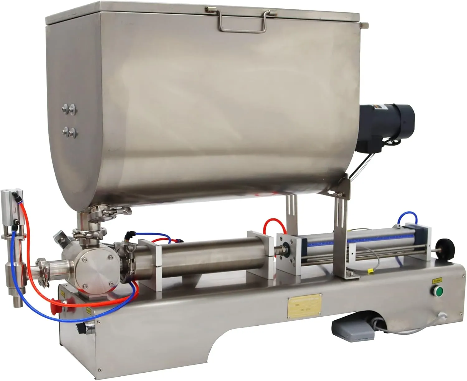 Paste Liquid Filling Mixing Machine Horizontal Pneumatic Stainless Steel Filler with Hopper One Nozzle 100-1000ml 110V