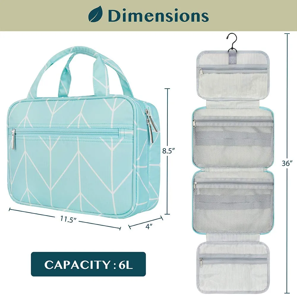 PAVILIA Hanging Toiletry Bag Travel Bag Women Men, Foldable Cosmetic Organizer, Roll up Makeup Bag, Water Resistant Accessories Toiletries, Large Travel Essentials Kit (Teal Chevron)