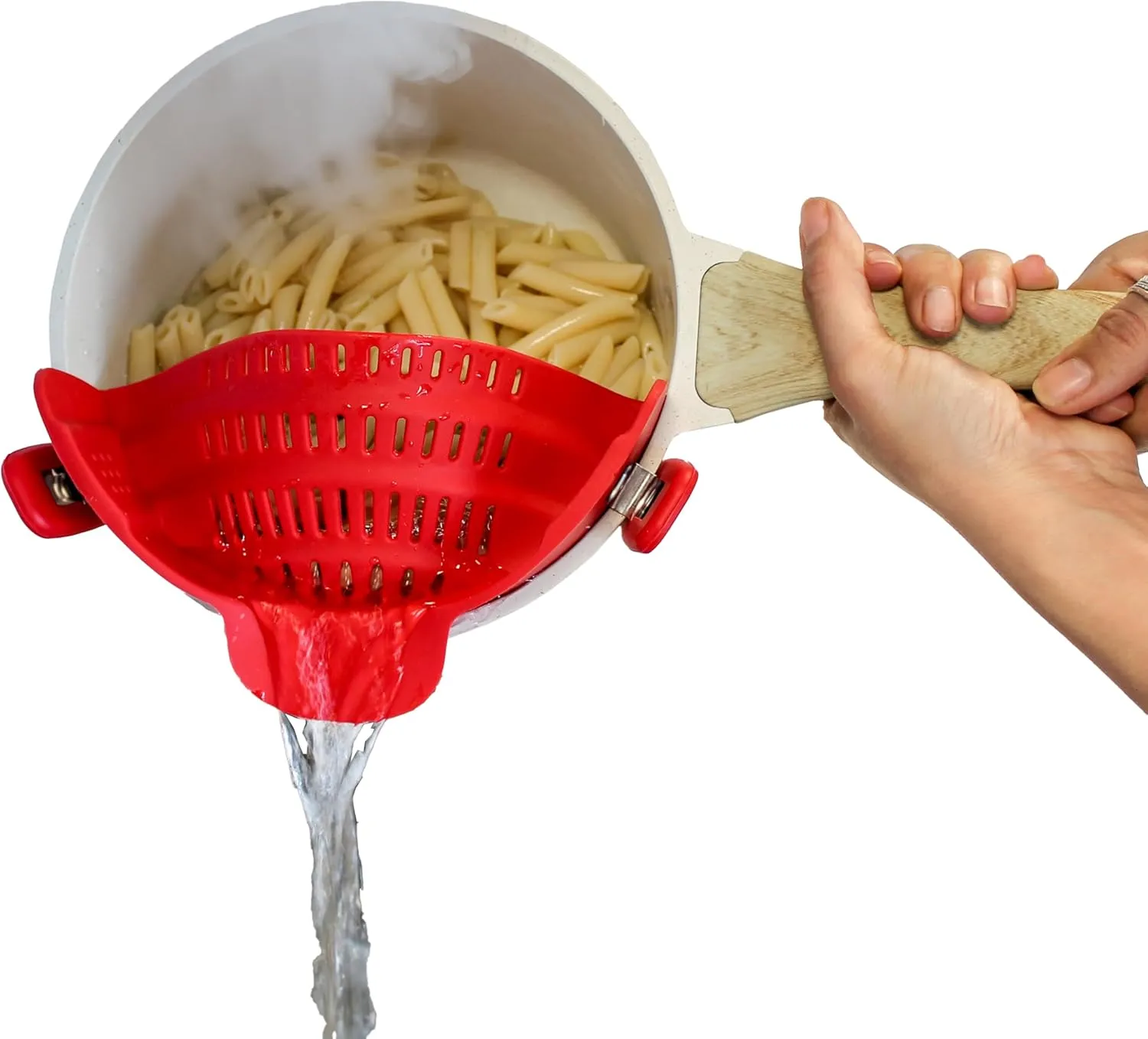 PERFECT PASTA PAL Clip-on Strainer for Pots - Silicone Pasta - Heat Resistant, Space Saving Colander for Kitchen - Dishwasher Safe Pot Strainer - Cooking Essentials and Home Must Haves