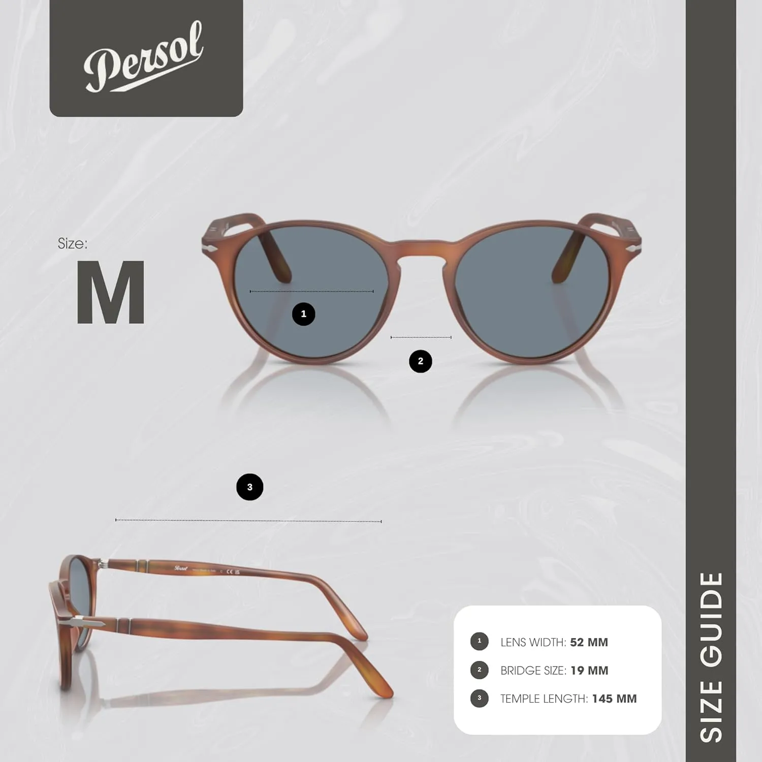 Persol PO3092SM Round Sunglasses for Men   BUNDLE With Designer iWear Complimentary Eyewear Kit