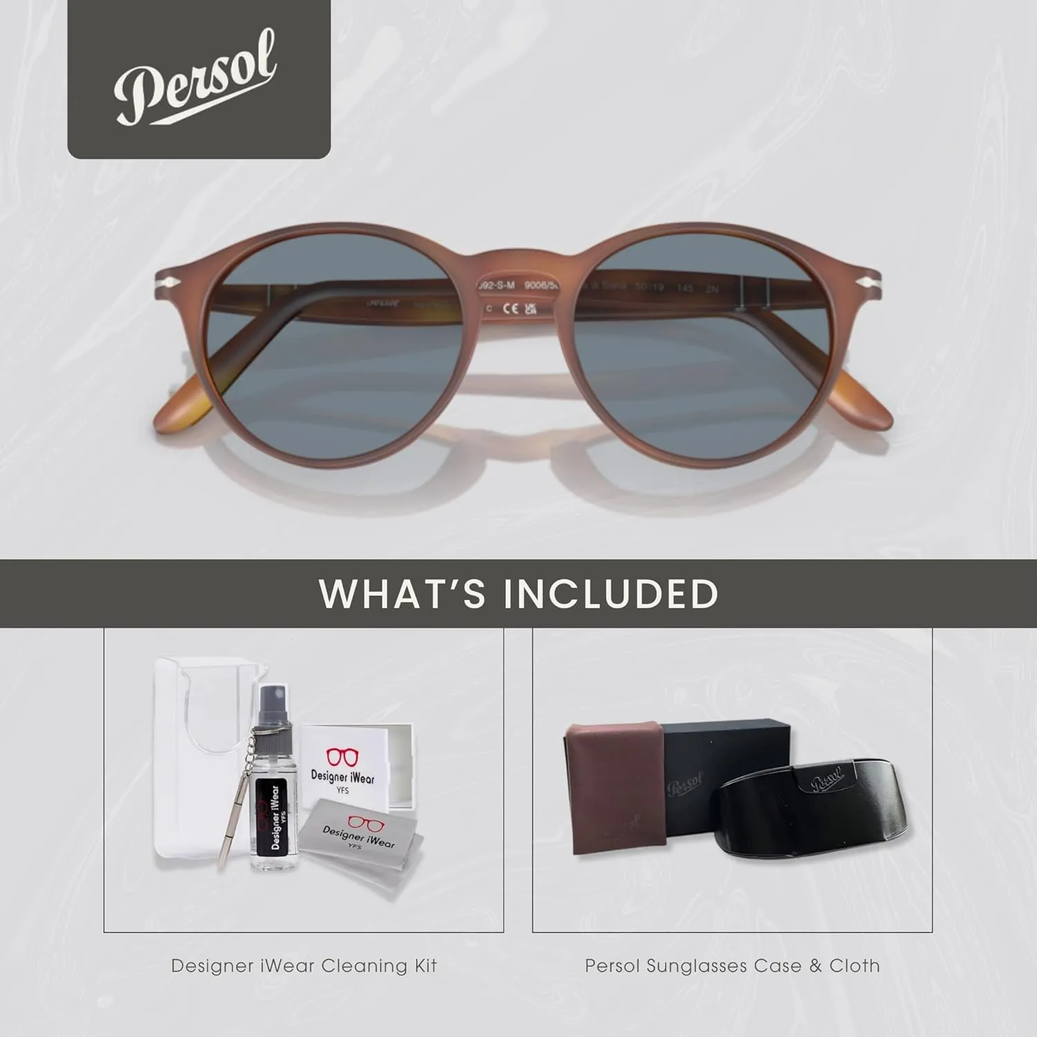 Persol PO3092SM Round Sunglasses for Men   BUNDLE With Designer iWear Complimentary Eyewear Kit