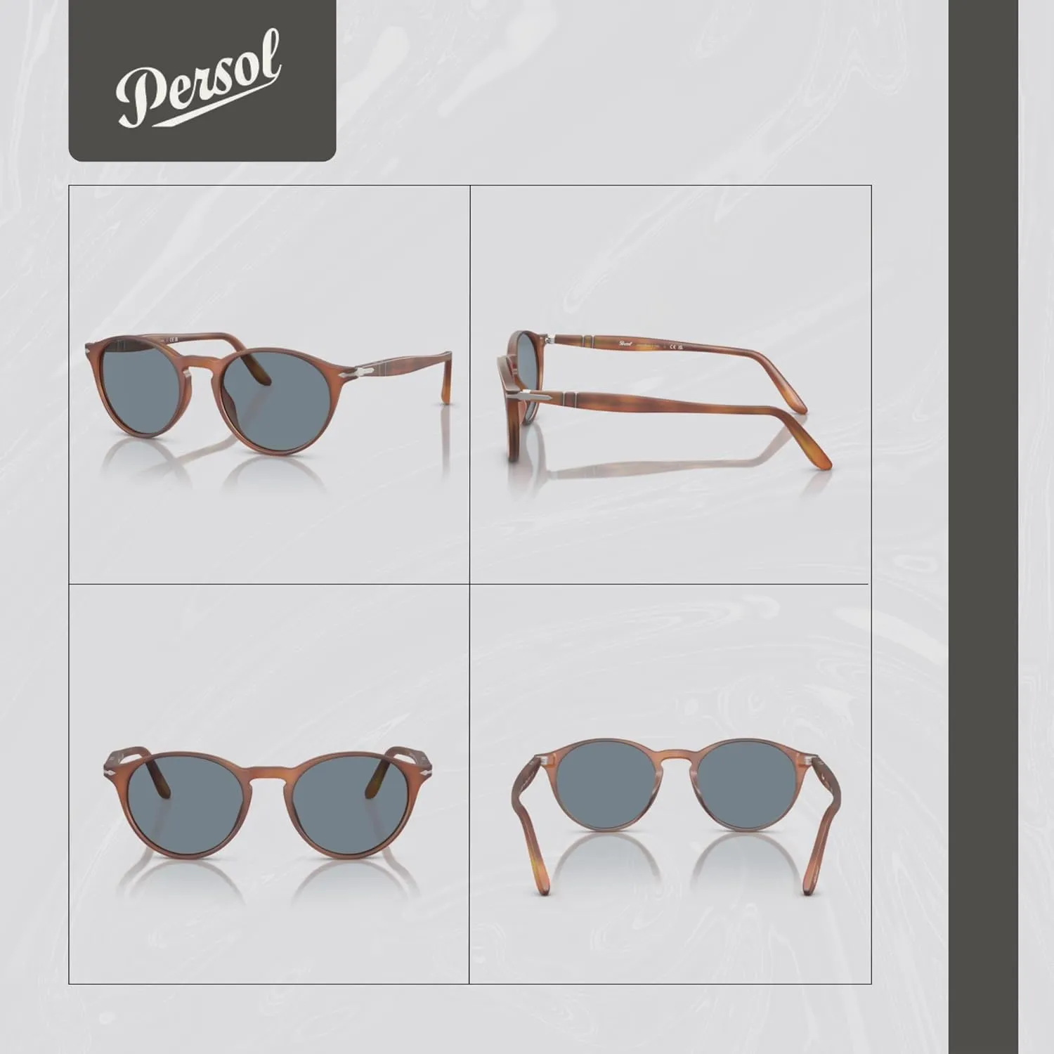 Persol PO3092SM Round Sunglasses for Men   BUNDLE With Designer iWear Complimentary Eyewear Kit