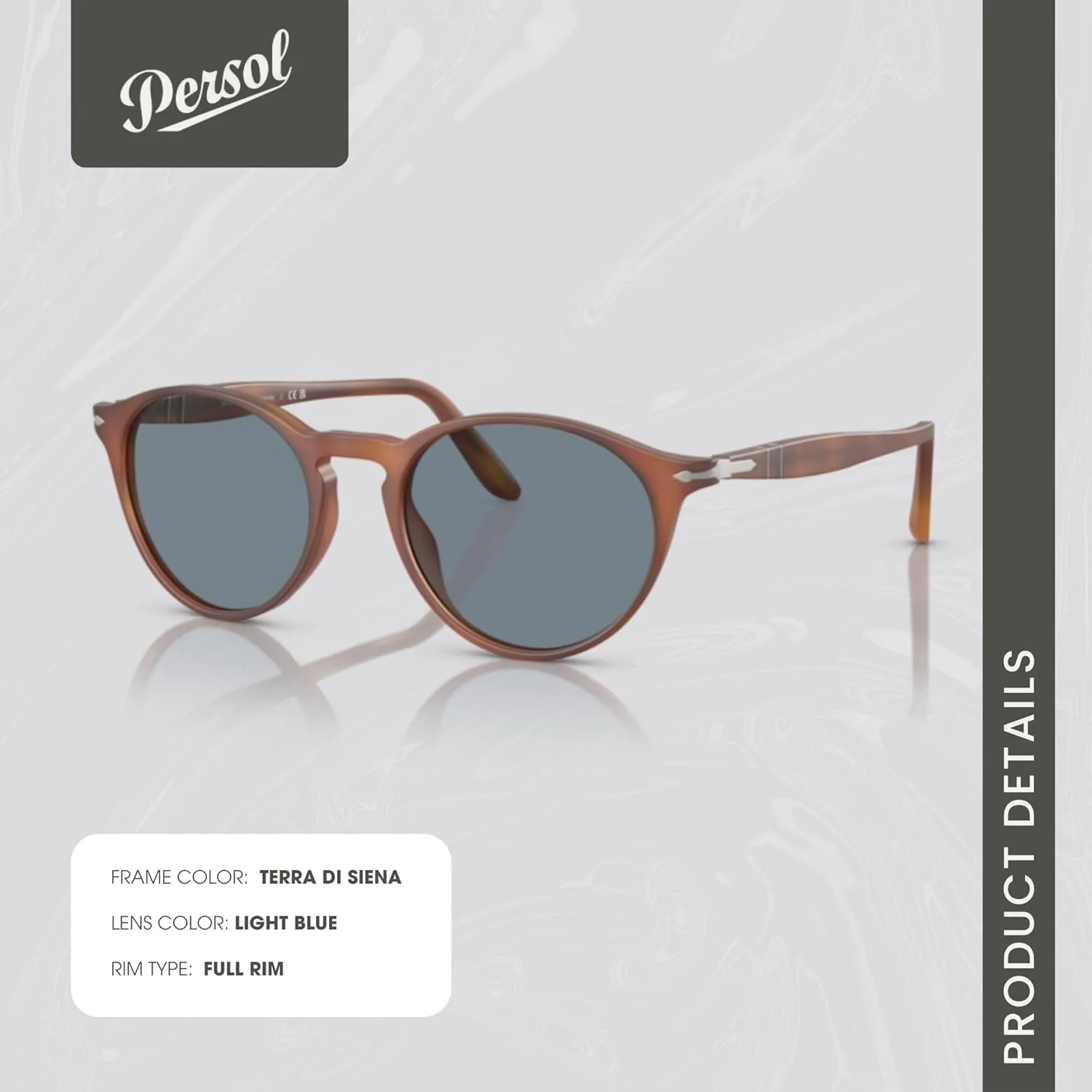 Persol PO3092SM Round Sunglasses for Men   BUNDLE With Designer iWear Complimentary Eyewear Kit