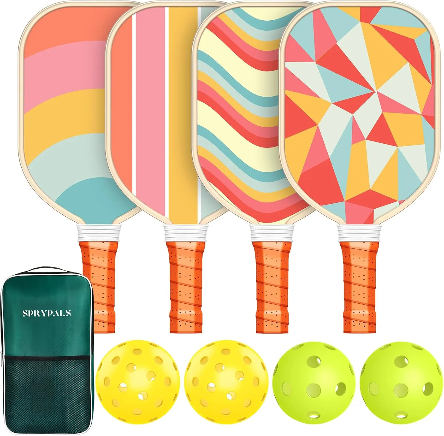 Pickleball Paddles Set of 4, USAPA Approved Premium Wood Pickleball Set with 4 Pickleball Balls and 1 Carry Bag Pickleball Rackets with Ergonomic Cushion Grip for Women Youth