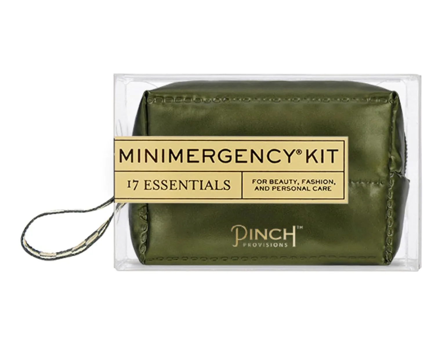 Pinch Provisions Green Puffer Minimergency Kit, Includes 17 Travel-Sized Cosmetic Essentials, Convenient for Purses, Emergency Beauty Accessories, Gifts for Holiday’s & Birthday’s