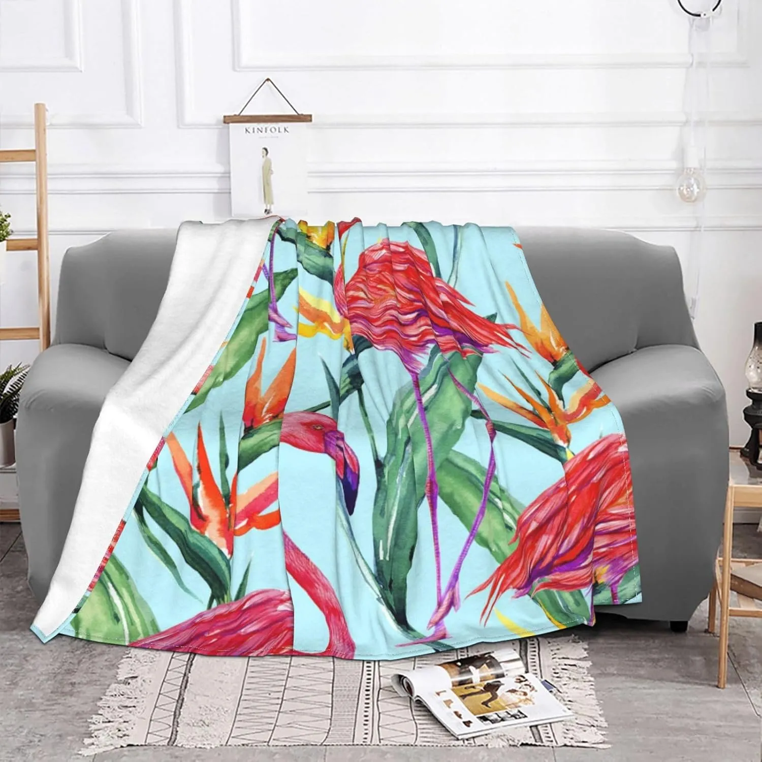 Pink Flamingo 60"X50" Flannel Blanket - 100% Soft Polyester, Lightweight and Warm, Suitable for Families, Camping, Travel