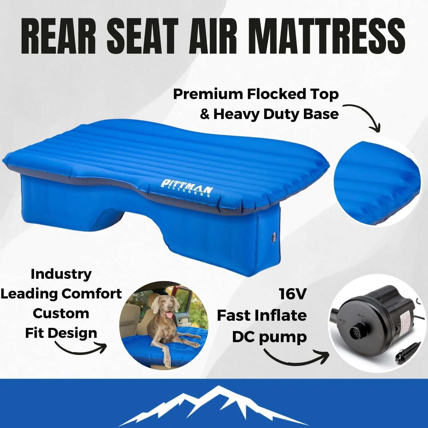 Pittman Outdoors AirBedz PPI-BLU-TRKMAT Inflatable Fabric Rear Seat Truck Air Bed Mattress | 5 Feet in Length | Fits Full-Sized Trucks and SUV's, Blue