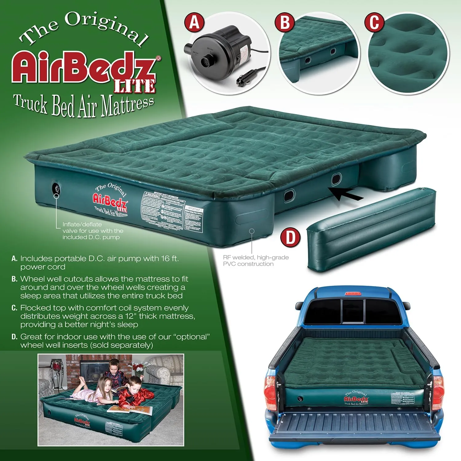 Pittman Outdoors PPI PV_AC5 AirBedz Lite Inflatable Wheel Well Insert, 37" x 10" x 6", Green