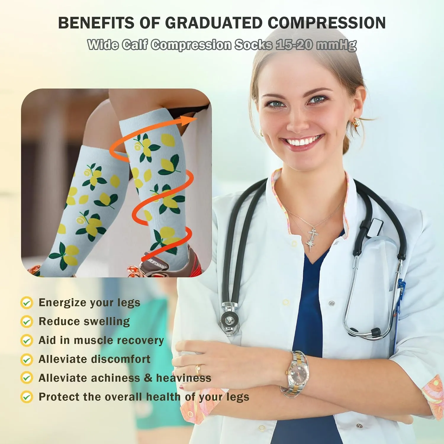 Plus Size Compression Socks for Women Men Wide Calf 15-20 mmHg Knee High Extra Large for Nurses Pregnant Travel