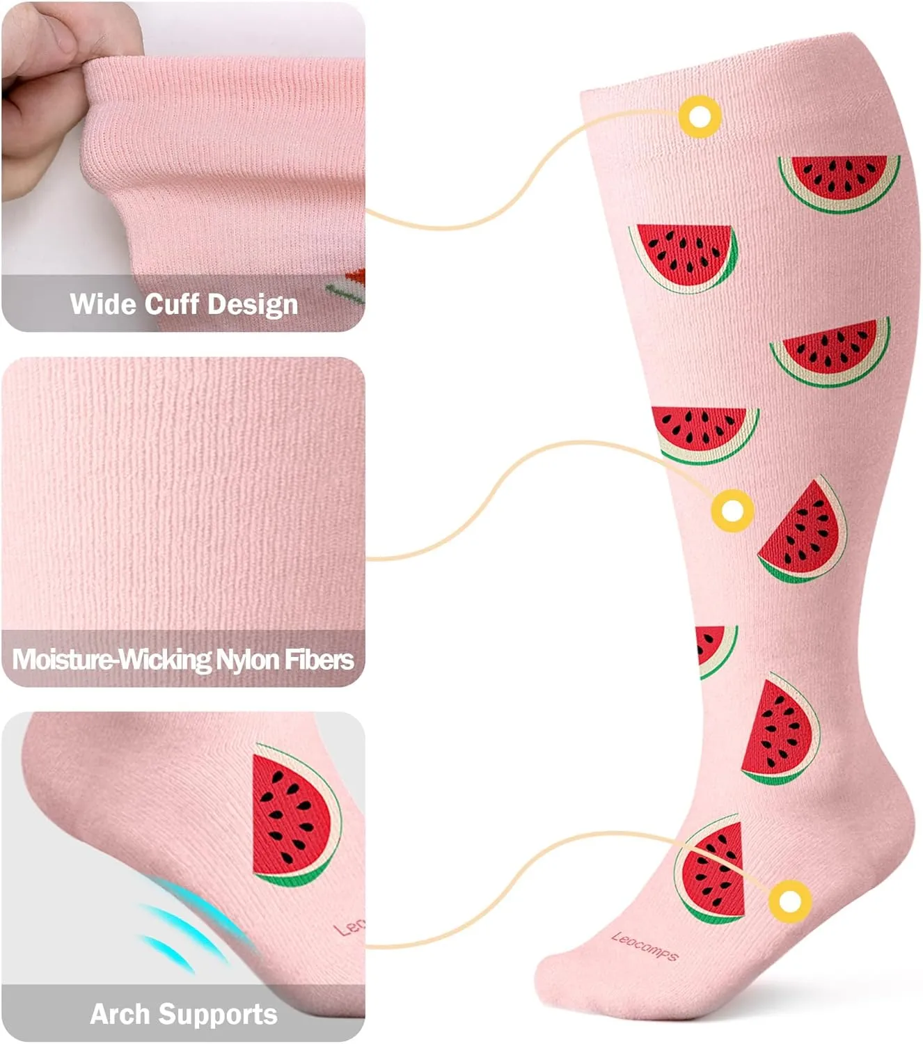 Plus Size Compression Socks for Women Men Wide Calf 15-20 mmHg Knee High Extra Large for Nurses Pregnant Travel