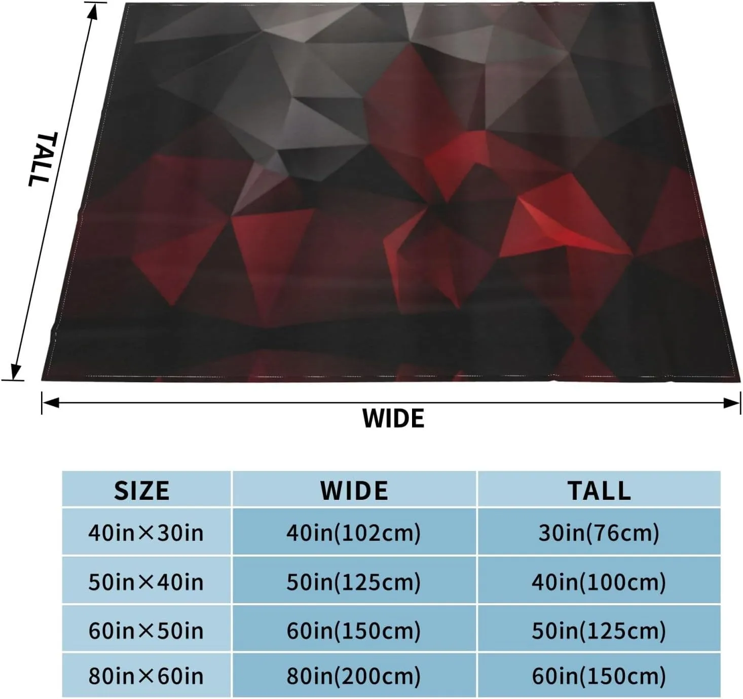 Polygonal, Black and Red 60"X50" Flannel Blanket - 100% Soft Polyester, Lightweight and Warm, Suitable for Families, Camping, Travel