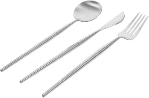 POPETPOP 1set Stainless Steel Cutlery Kit Portable Camping Fork Spoon for Outdoor Cooking Travel Hiking and Everyday Use Dishwasher