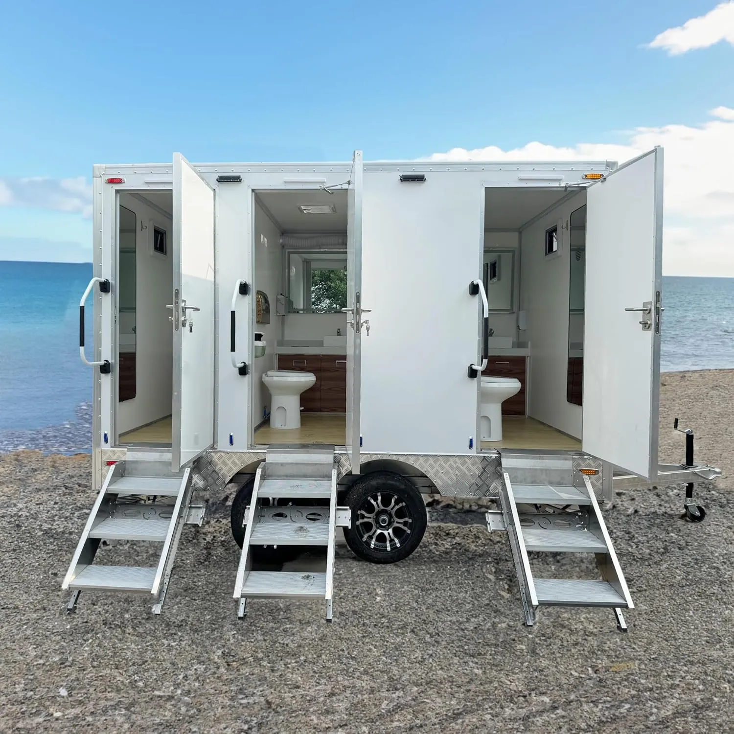 Portable Bathroom Trailer, Camping Toilet Trailer Portable Restroom for Adults 3 Station Mobile Restroom Trailer Deposit