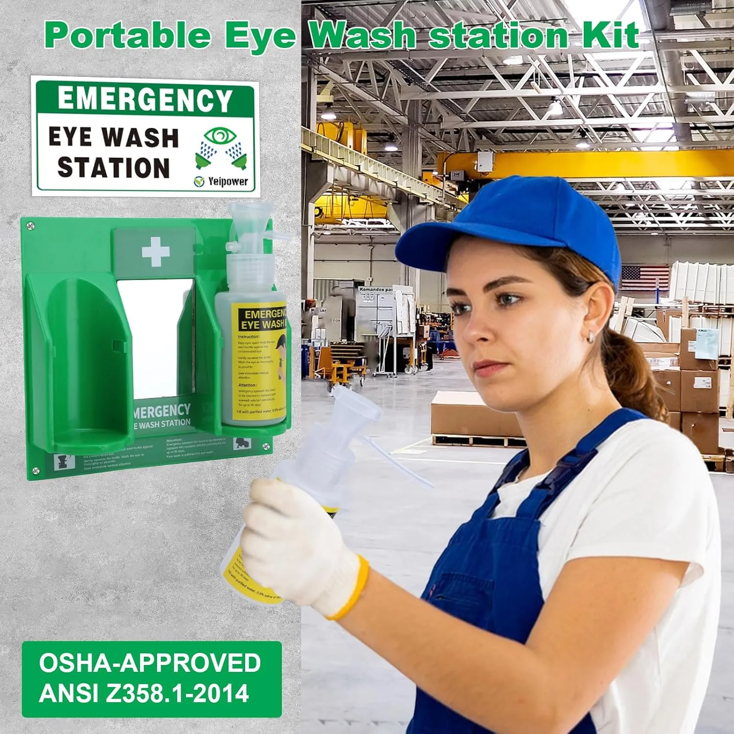 Portable Eyewash Station Kit OSHA-Approved - Yeipower Emergency Eye Wash Flush Bottles Wall Mounted 16oz No Solution