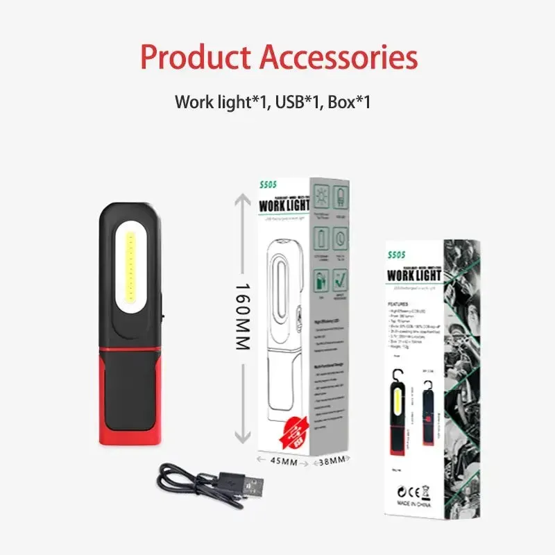 Portable USB Rechargeable Magnetic COB LED Work Light Hanging Lamp with Battery - Camping Torch