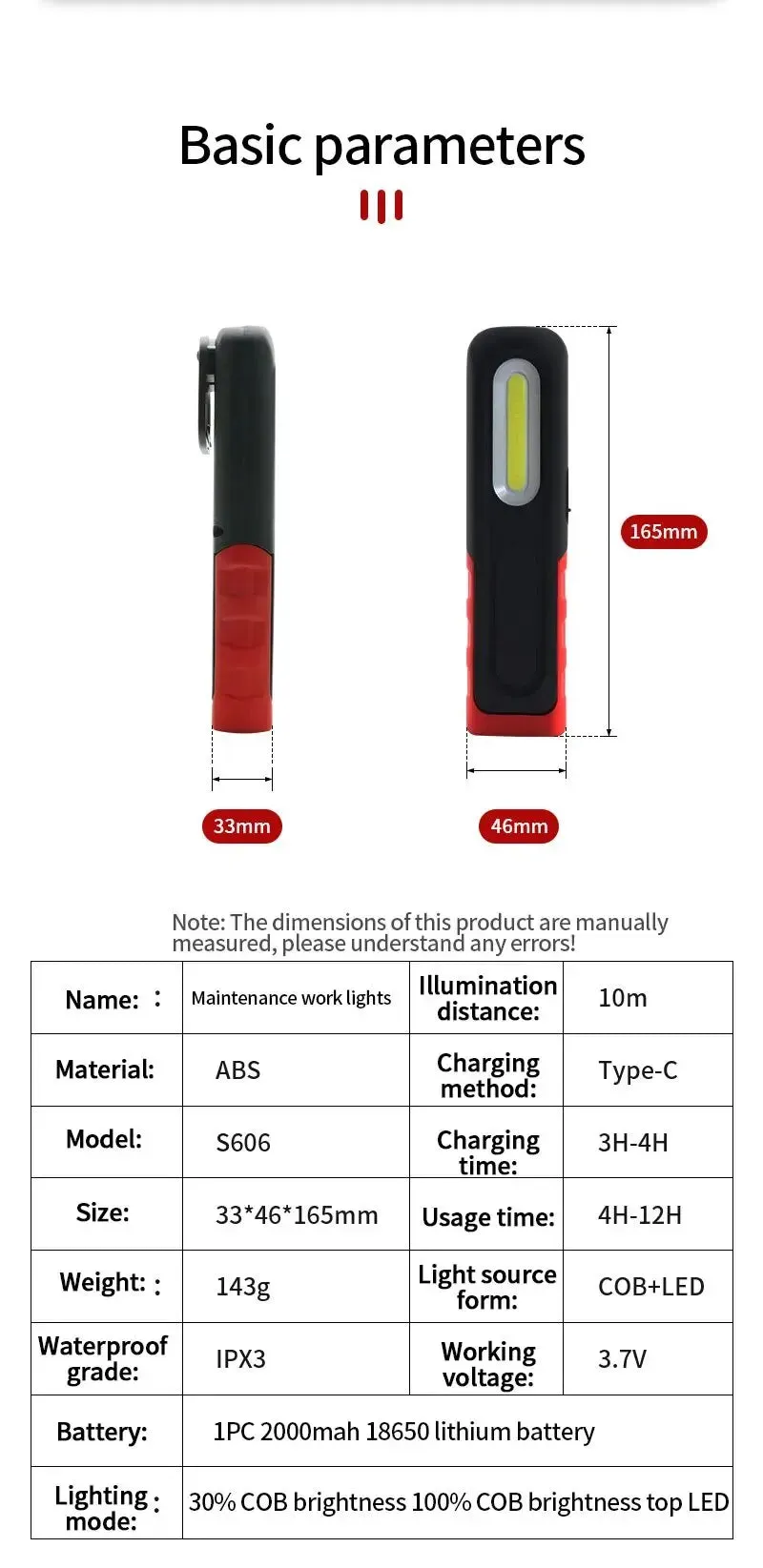 Portable USB Rechargeable Magnetic COB LED Work Light Hanging Lamp with Battery - Camping Torch