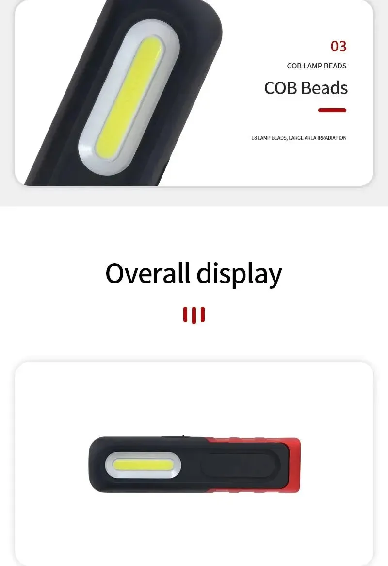 Portable USB Rechargeable Magnetic COB LED Work Light Hanging Lamp with Battery - Camping Torch