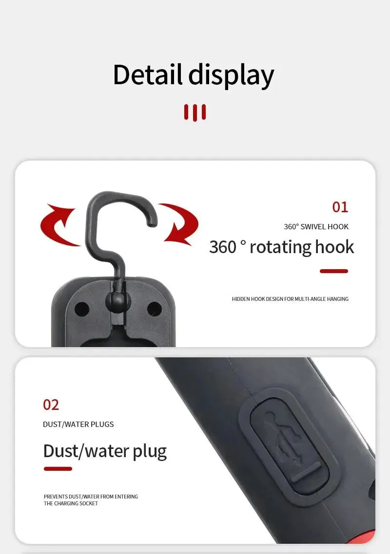 Portable USB Rechargeable Magnetic COB LED Work Light Hanging Lamp with Battery - Camping Torch