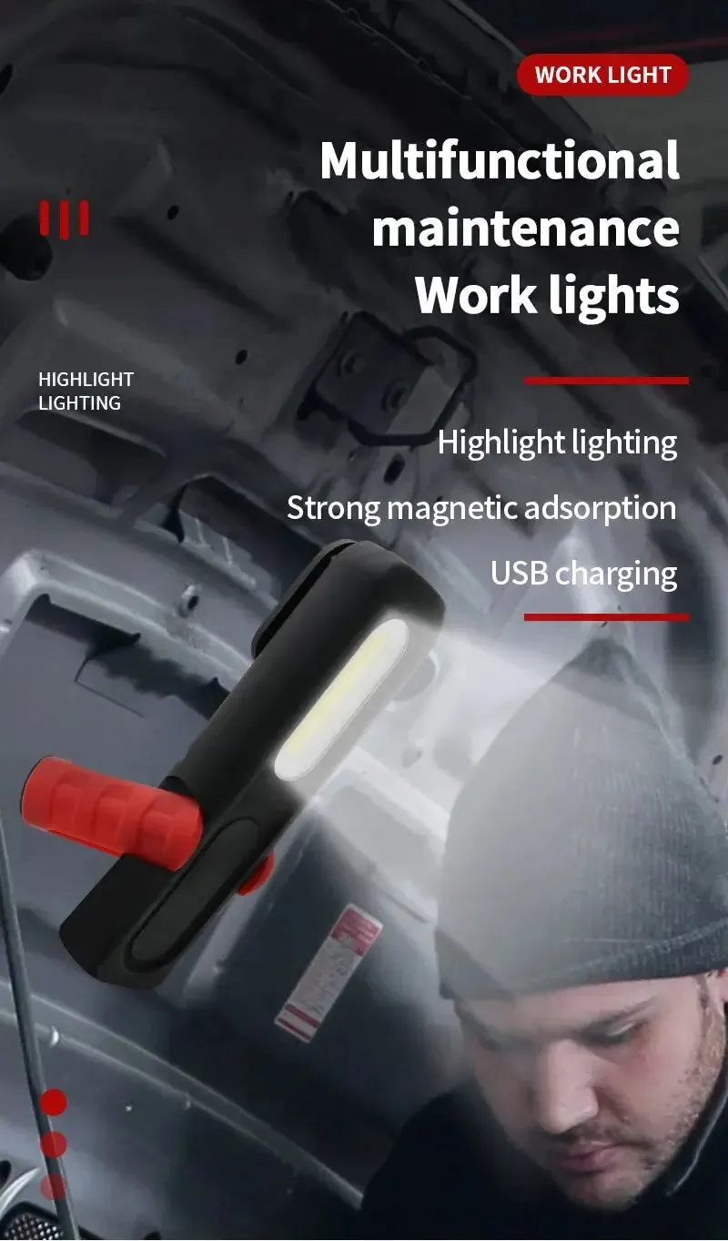 Portable USB Rechargeable Magnetic COB LED Work Light Hanging Lamp with Battery - Camping Torch